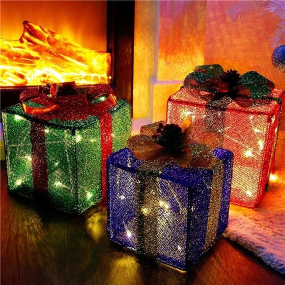 Set of 3 Christmas Lighted Pop Up Gift Boxes Decoration, Pre-lit 60 LED Light Up - Picture 4 of 7